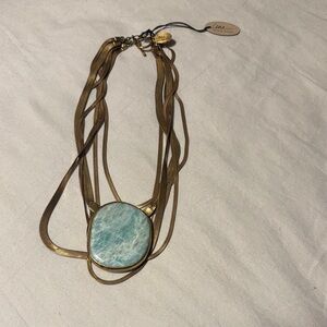 LENA BERNARD turquoise stone multi chain necklace